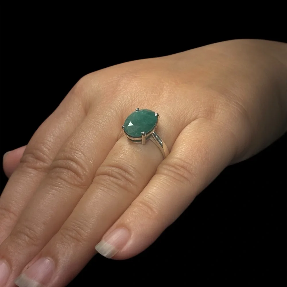 Handmade Natural Emerald Ring – Oval Cut 4 Carat | 925 Sterling Silver Size 7.5